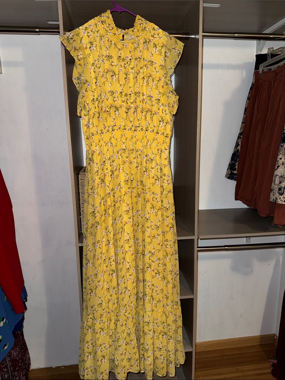 MELLODAY Yellow Floral Ruffle Maxi Dress